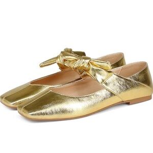 NWOT Pomoxikn Women 8.5 Vegan Leather Gold Metallic Ballet Flats Tiny Heels